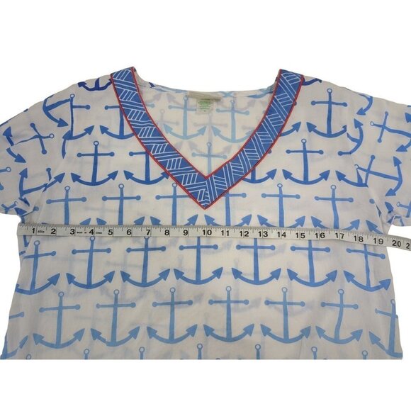 EcoAccents Tunic Top Cover Up Womens Medium Nautical Anchor Print 3/4 Sleeve - Picture 9 of 9